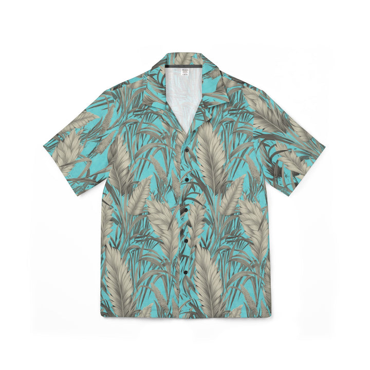 Men’s Aqua & Beige Tropical Leaf Hawaiian Camp Shirt | Solenriz - Rizzlly