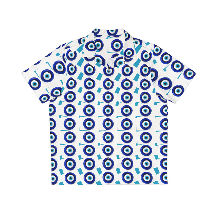 Men’s White & Blue Evil Eye Hawaiian Shirt | Solenriz - Rizzlly