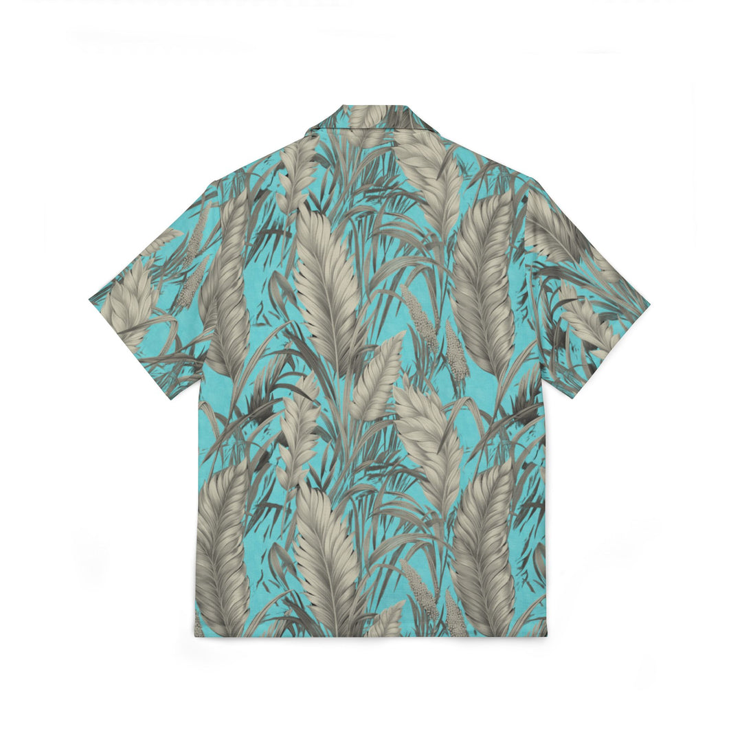 Men’s Aqua & Beige Tropical Leaf Hawaiian Camp Shirt | Solenriz - Rizzlly