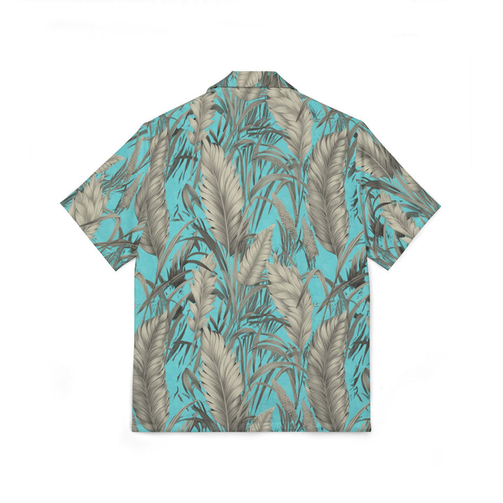 Men’s Aqua & Beige Tropical Leaf Hawaiian Camp Shirt | Solenriz - Rizzlly