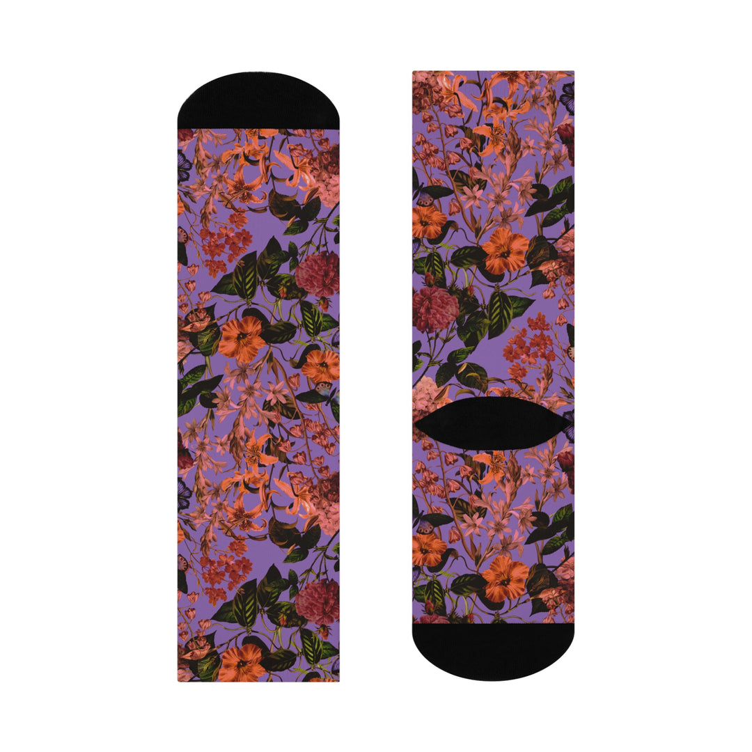 Purple Floral Crew Socks | Solenriz - Rizzlly