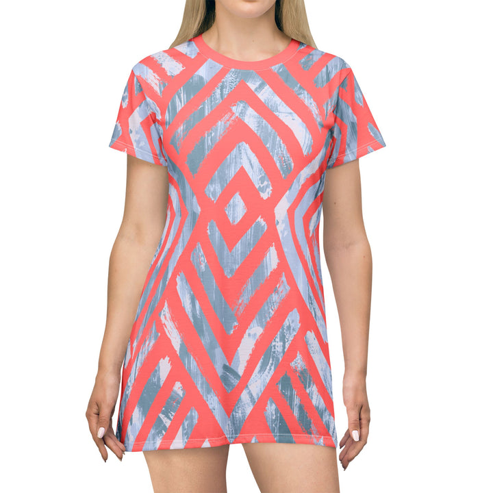 Geometric Print T-Shirt Dress - Casual Chic with Modern Vibes - Rizzlly