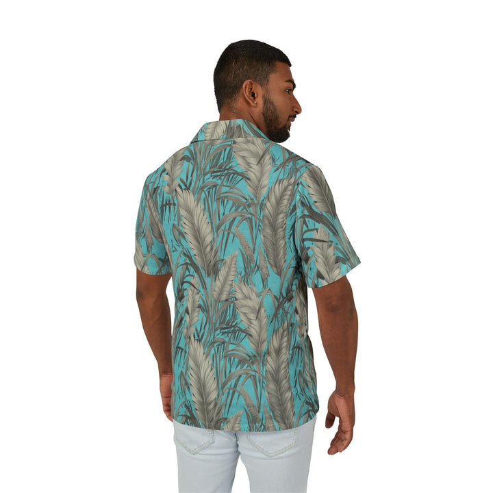Men’s Aqua & Beige Tropical Leaf Hawaiian Camp Shirt | Solenriz - Rizzlly