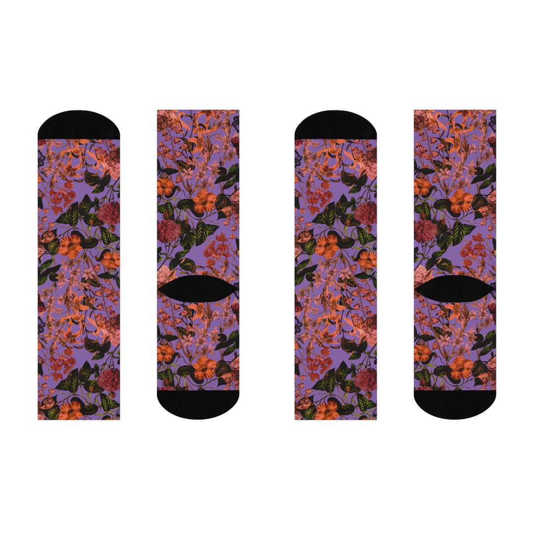 Purple Floral Crew Socks | Solenriz - Rizzlly