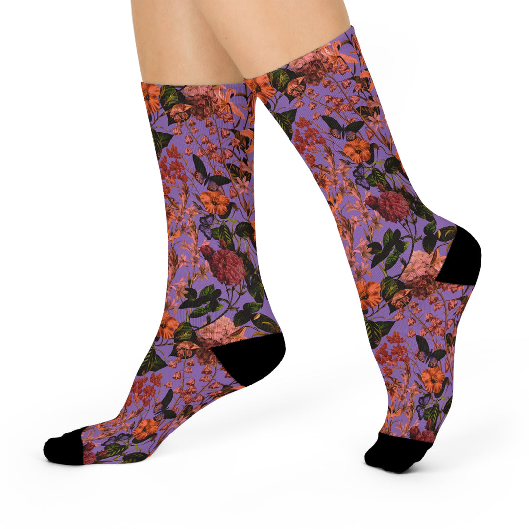 Purple Floral Crew Socks | Solenriz - Rizzlly