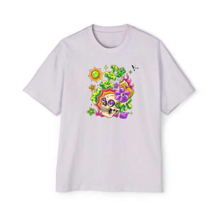 Men's Heavy Oversized Tee - Skull & Floral Design T-Shirt - Rizzlly