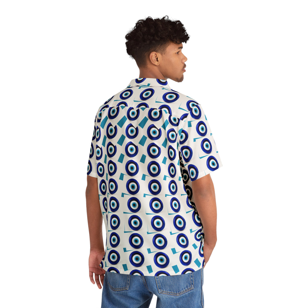 Men’s White & Blue Evil Eye Hawaiian Shirt | Solenriz - Rizzlly