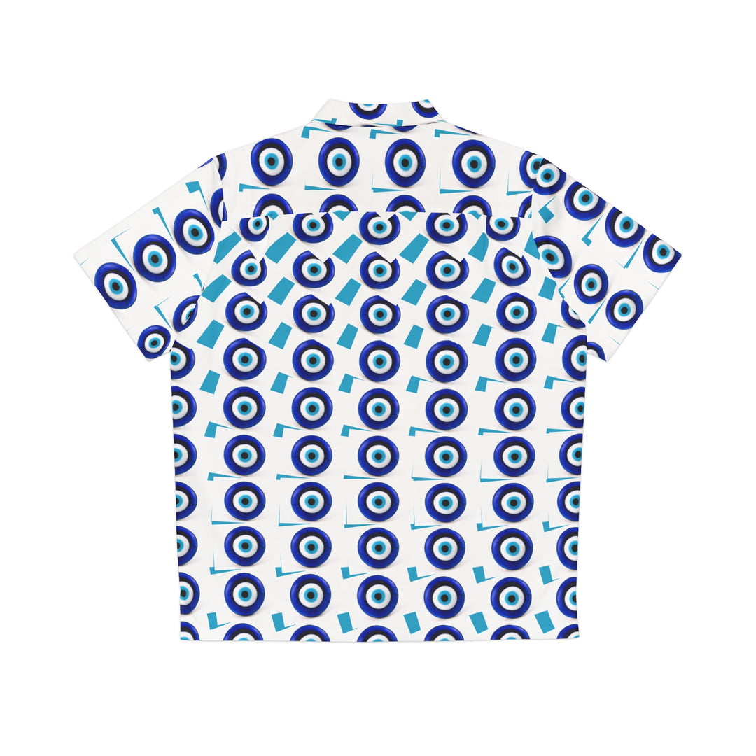 Men’s White & Blue Evil Eye Hawaiian Shirt | Solenriz - Rizzlly
