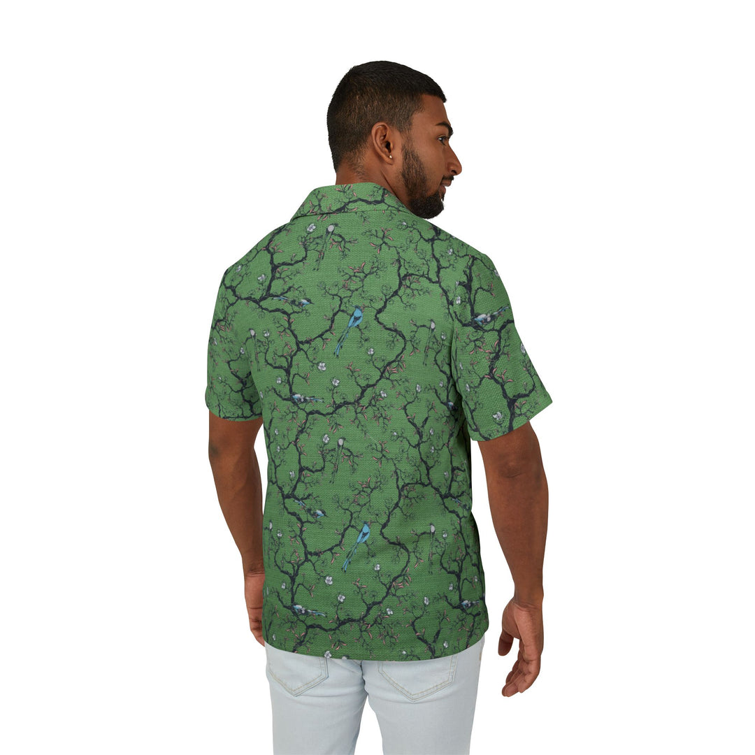 Green Floral Men's Hawaiian Camp Shirt - Perfect for Summer Getaways and Tropical Vacations - Rizzlly