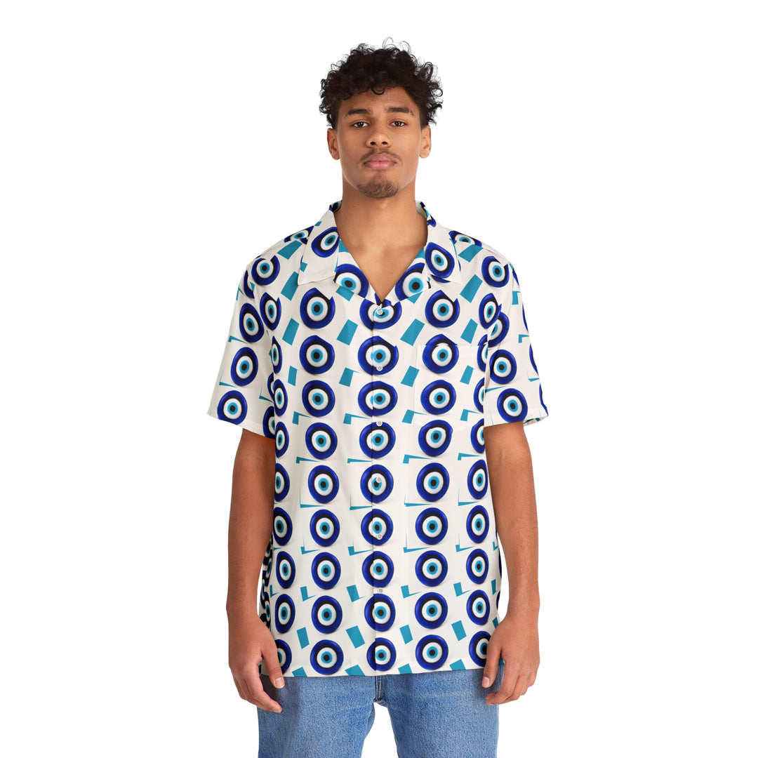 Men’s White & Blue Evil Eye Hawaiian Shirt | Solenriz - Rizzlly