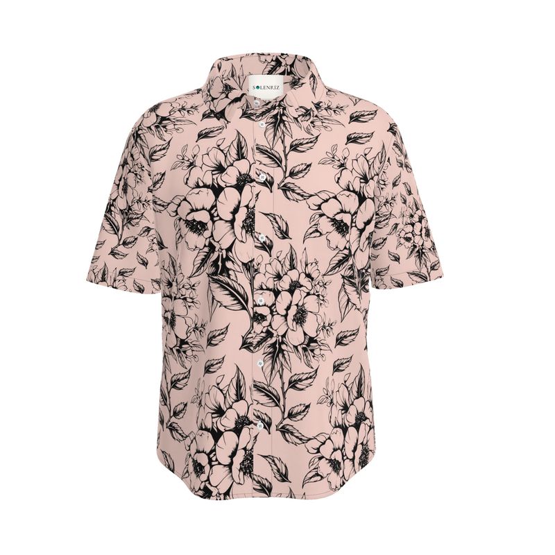 Linen Shirt with Soft Peach & Black  Floral Print - Rizzlly