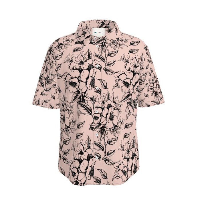 Linen Shirt with Soft Peach & Black  Floral Print - Rizzlly