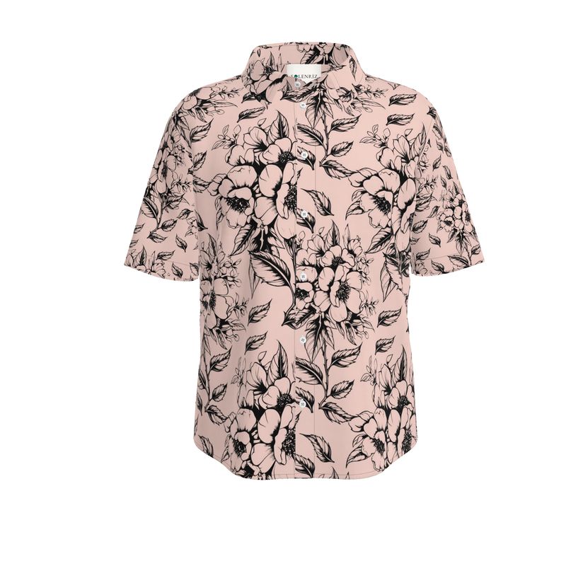 Linen Shirt with Soft Peach & Black  Floral Print - Rizzlly