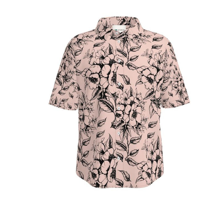 Linen Shirt with Soft Peach & Black  Floral Print - Rizzlly