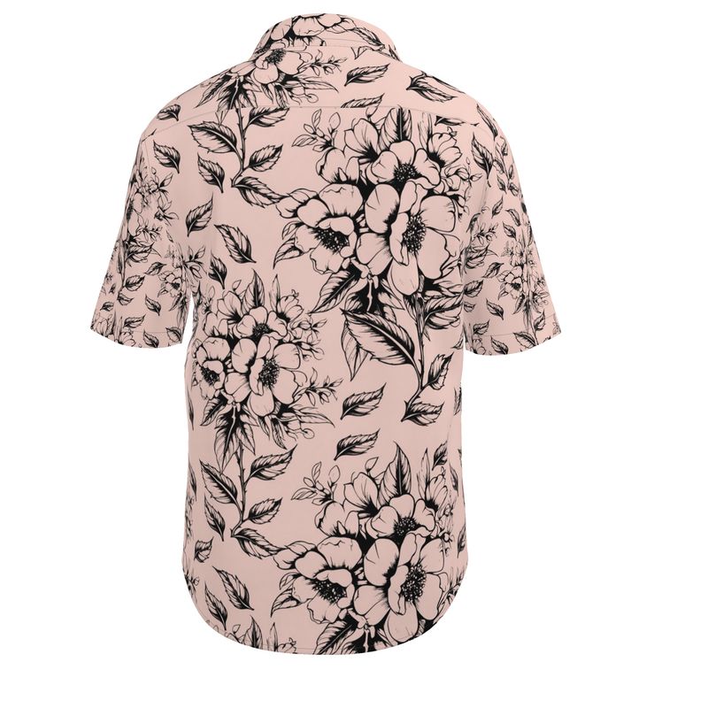 Linen Shirt with Soft Peach & Black  Floral Print - Rizzlly
