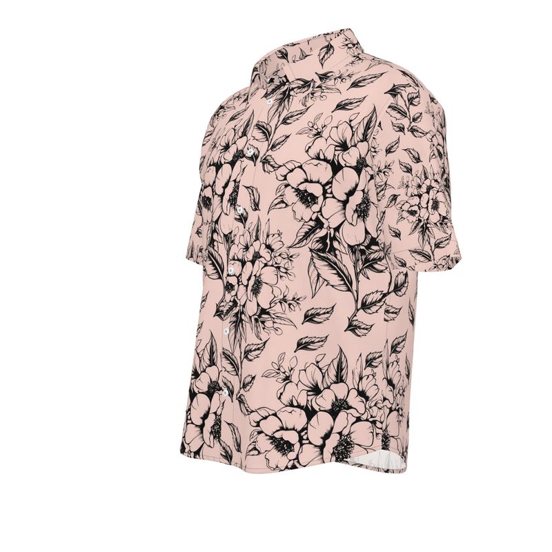 Linen Shirt with Soft Peach & Black  Floral Print - Rizzlly