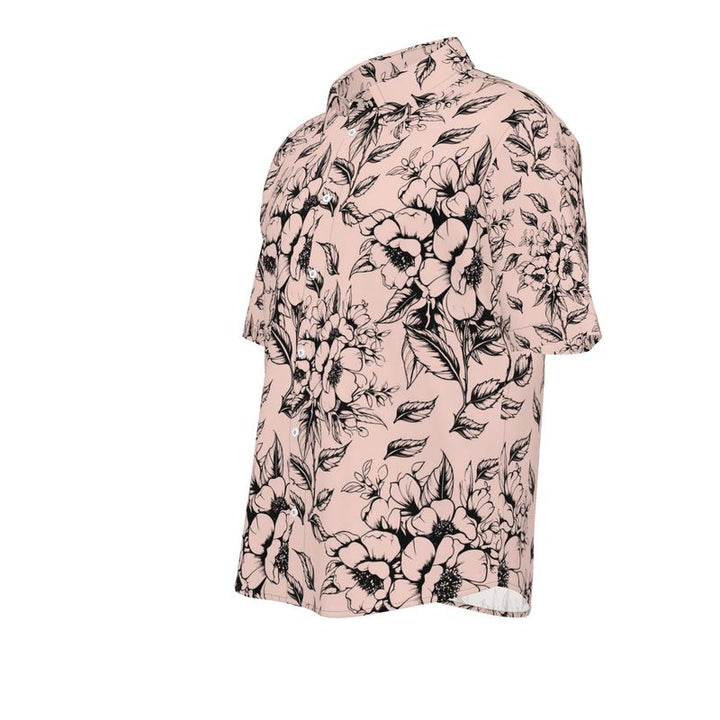 Linen Shirt with Soft Peach & Black  Floral Print - Rizzlly