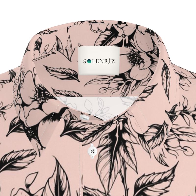 Linen Shirt with Soft Peach & Black  Floral Print - Rizzlly