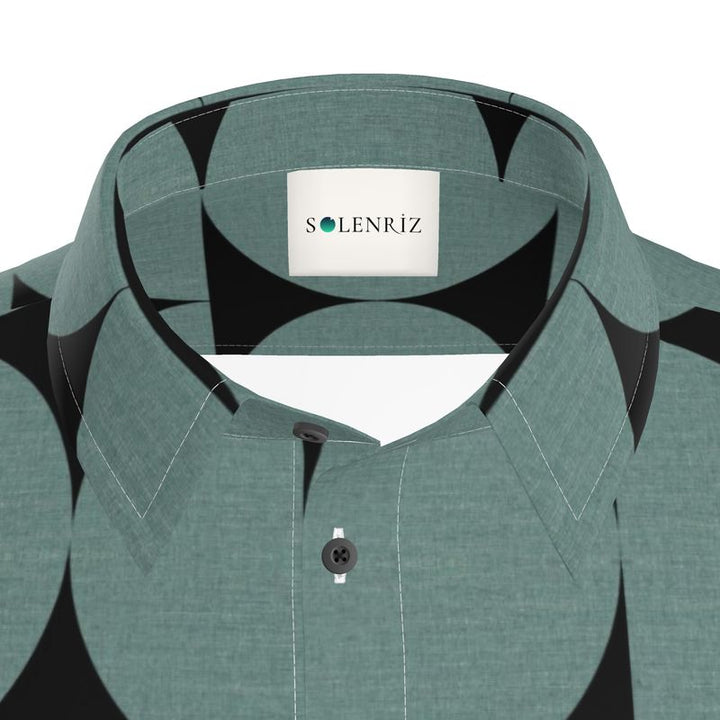 Men’s Sage Green & Black Geometric Short-Sleeve Shirt | Solenriz - Rizzlly