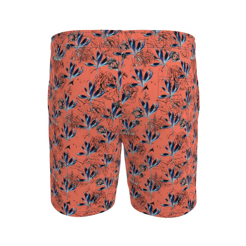Coral and Blue Men's Swimming Shorts | Solenriz