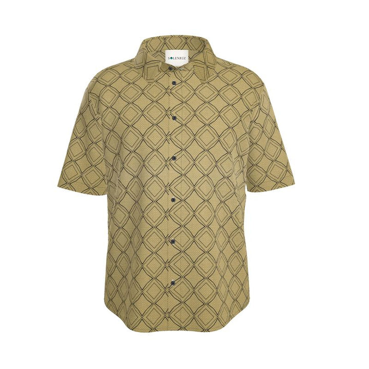 Men’s Mustard Geometric Short-Sleeve Shirt | Solenriz - Rizzlly