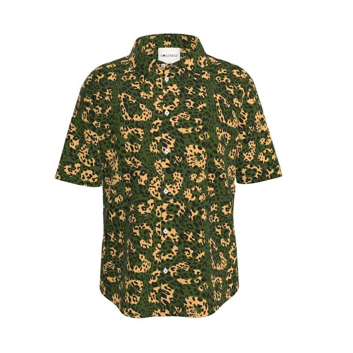 Men’s Olive Green & Gold Leopard Short-Sleeve Shirt | Solenriz - Rizzlly