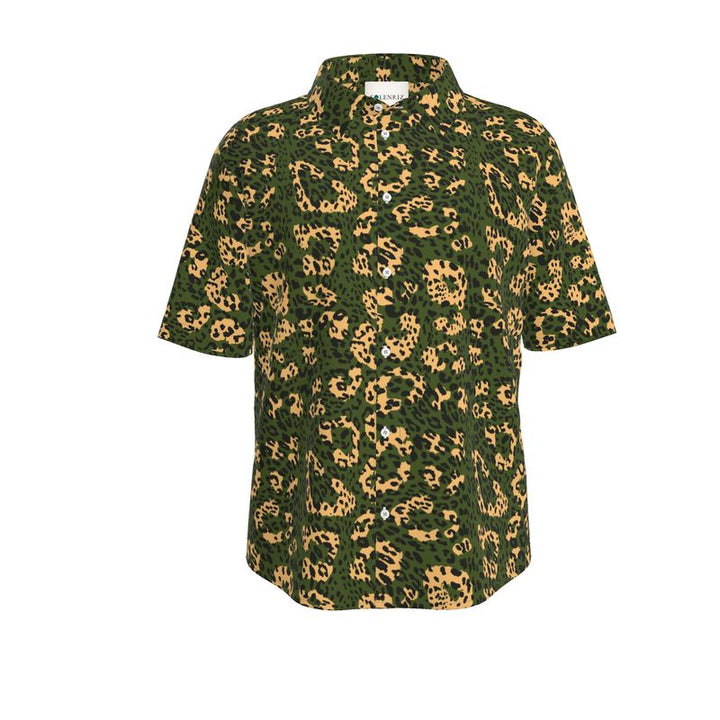 Men’s Olive Green & Gold Leopard Short-Sleeve Shirt | Solenriz - Rizzlly