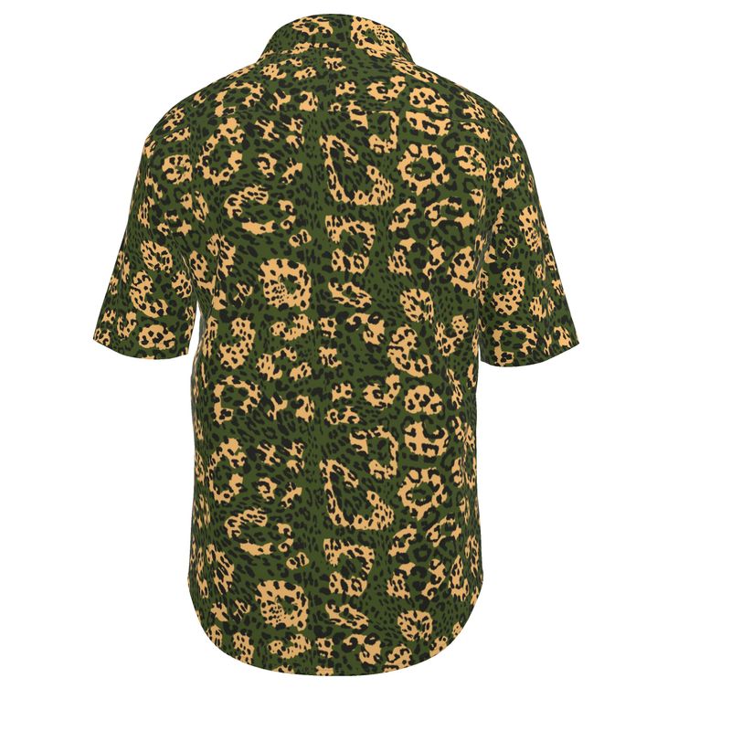 Men’s Olive Green & Gold Leopard Short-Sleeve Shirt | Solenriz - Rizzlly