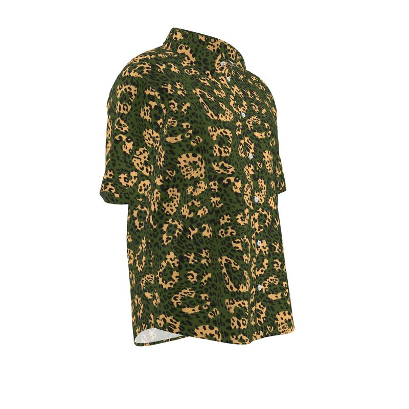 Men’s Olive Green & Gold Leopard Short-Sleeve Shirt | Solenriz - Rizzlly
