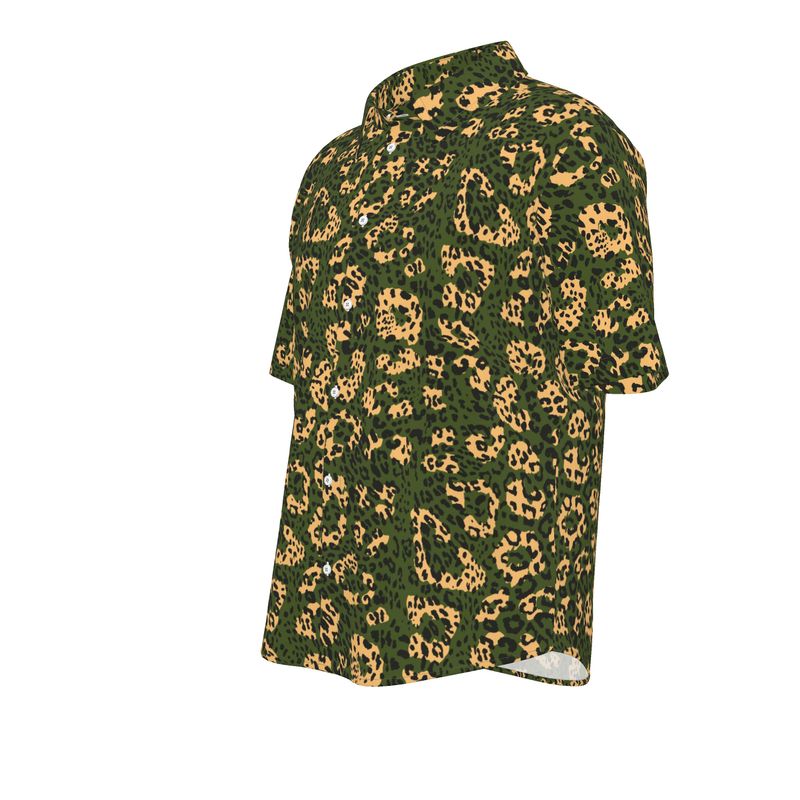 Men’s Olive Green & Gold Leopard Short-Sleeve Shirt | Solenriz - Rizzlly