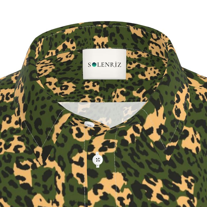 Men’s Olive Green & Gold Leopard Short-Sleeve Shirt | Solenriz - Rizzlly