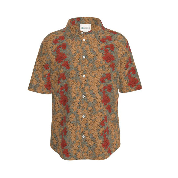 Men’s Ochre & Terracotta Botanical Short-Sleeve Shirt | Solenriz - Rizzlly