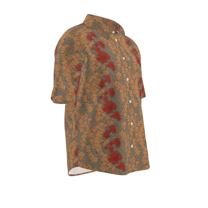 Men’s Ochre & Terracotta Botanical Short-Sleeve Shirt | Solenriz - Rizzlly