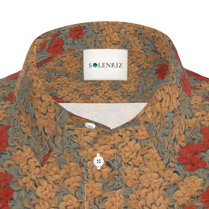 Men’s Ochre & Terracotta Botanical Short-Sleeve Shirt | Solenriz - Rizzlly