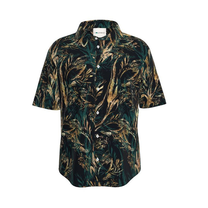 Men’s Dark Green & Gold Botanical Short-Sleeve Shirt | Solenriz - Rizzlly