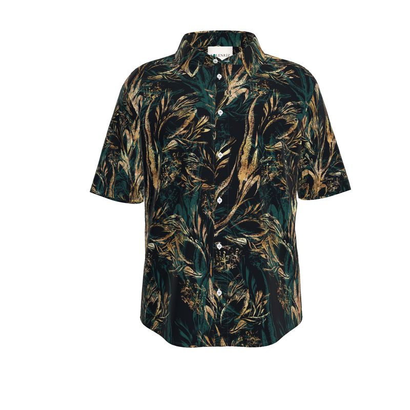 Men’s Dark Green & Gold Botanical Short-Sleeve Shirt | Solenriz - Rizzlly