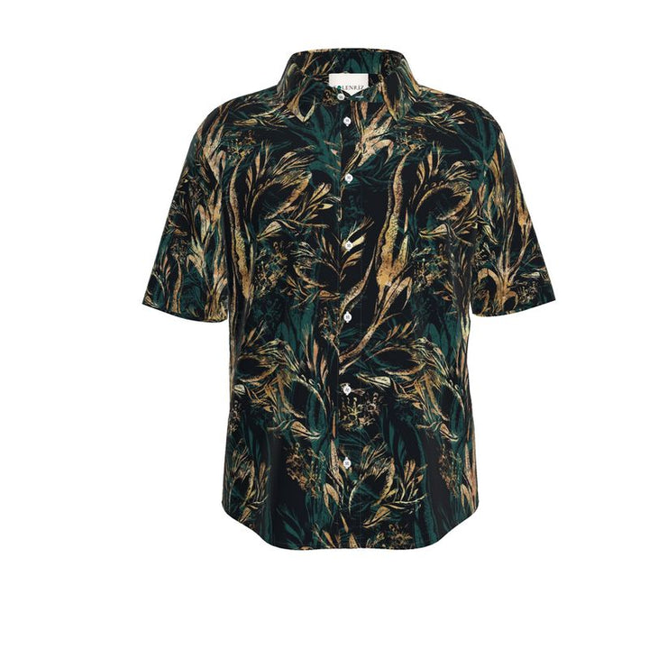 Men’s Dark Green & Gold Botanical Short-Sleeve Shirt | Solenriz - Rizzlly
