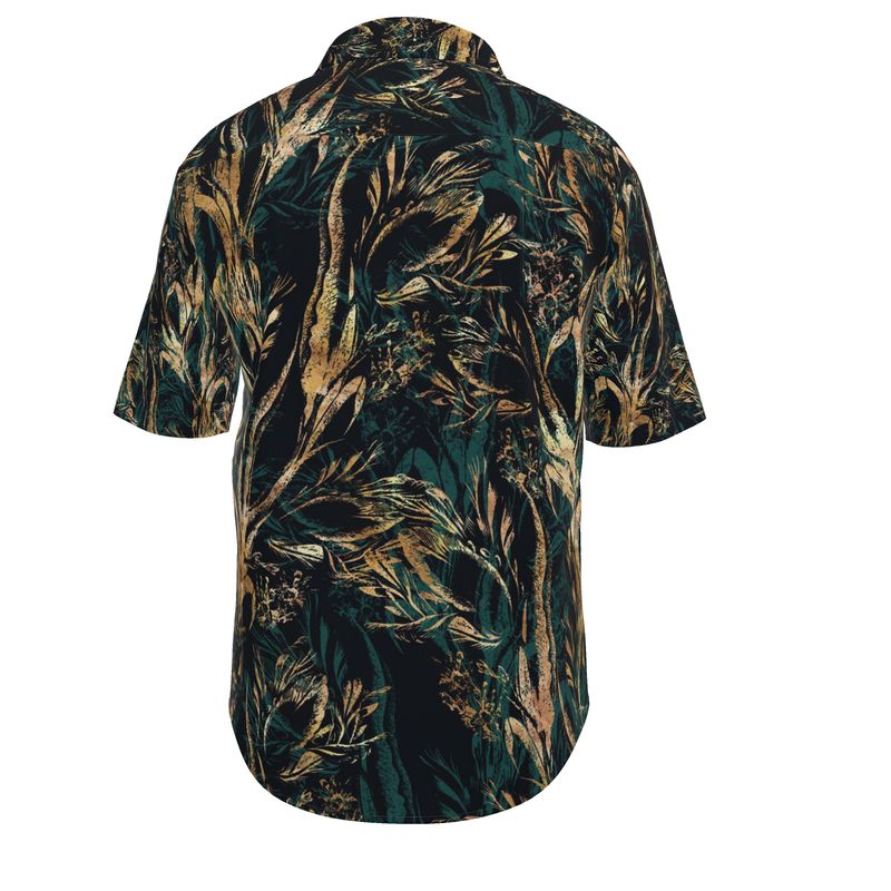 Men’s Dark Green & Gold Botanical Short-Sleeve Shirt | Solenriz - Rizzlly