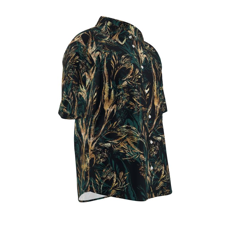 Men’s Dark Green & Gold Botanical Short-Sleeve Shirt | Solenriz - Rizzlly