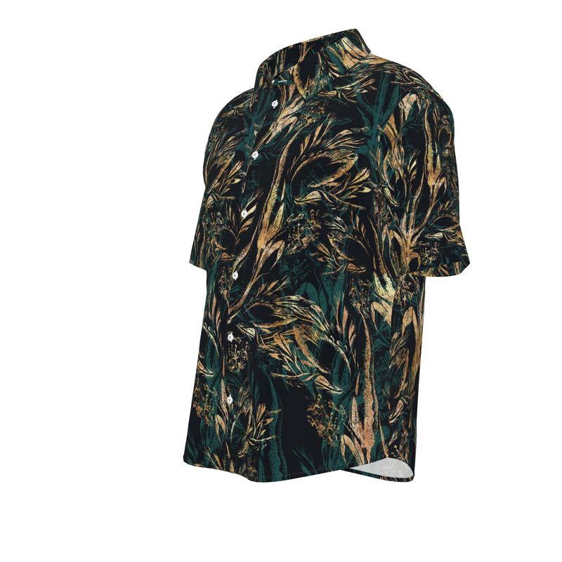Men’s Dark Green & Gold Botanical Short-Sleeve Shirt | Solenriz - Rizzlly