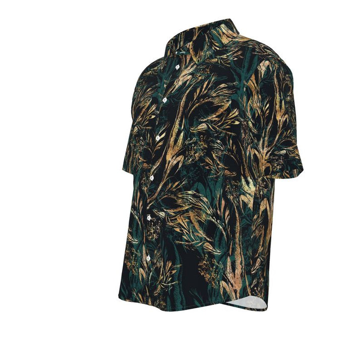 Men’s Dark Green & Gold Botanical Short-Sleeve Shirt | Solenriz - Rizzlly