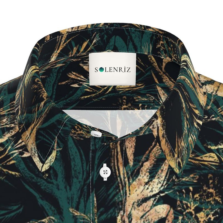 Men’s Dark Green & Gold Botanical Short-Sleeve Shirt | Solenriz - Rizzlly