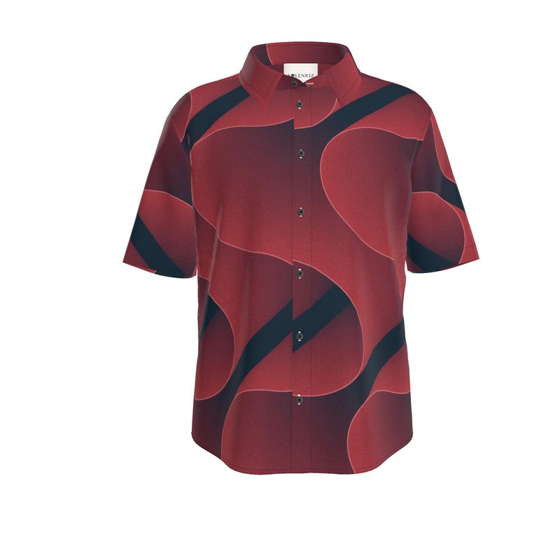 Men’s Burgundy & Navy Abstract Wave Short-Sleeve Shirt | Solenriz - Rizzlly