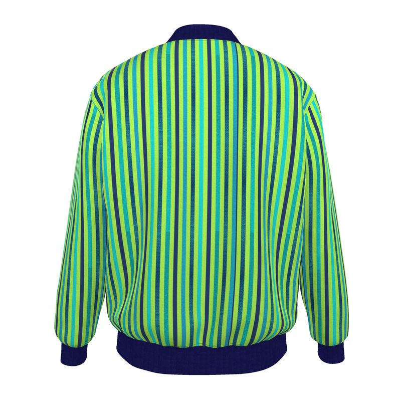 Vivid Green Blue Striped Bomber Jacket