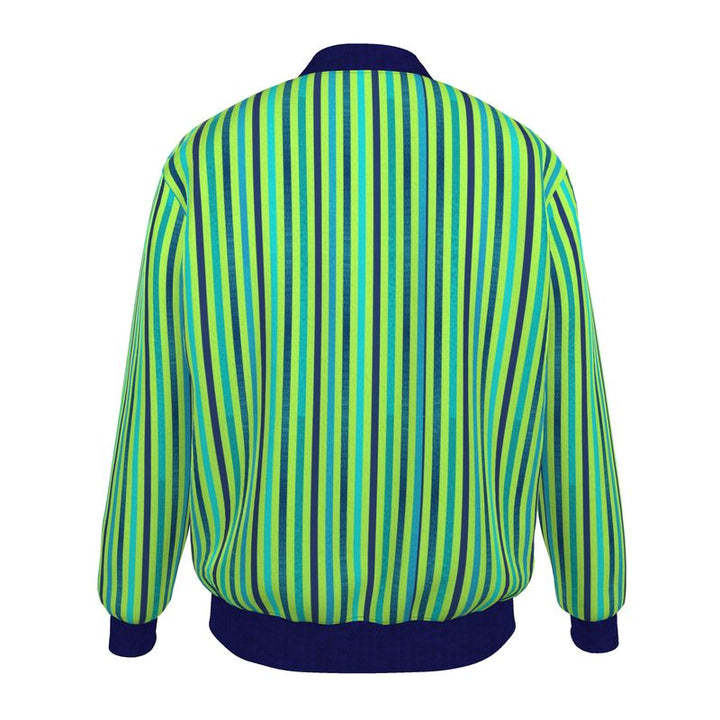 Vivid Green Blue Striped Bomber Jacket