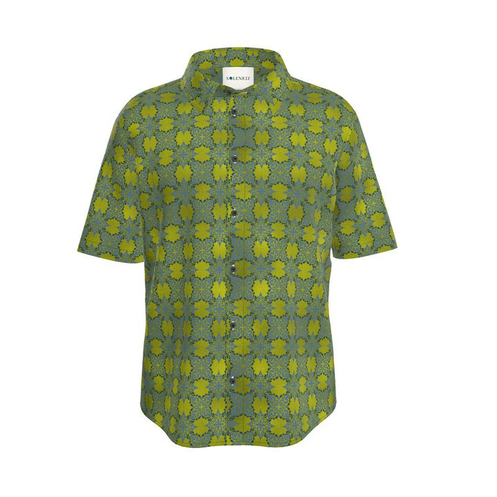Men’s Lime Green & Blue Floral Short-Sleeve Shirt | Solenriz - Rizzlly