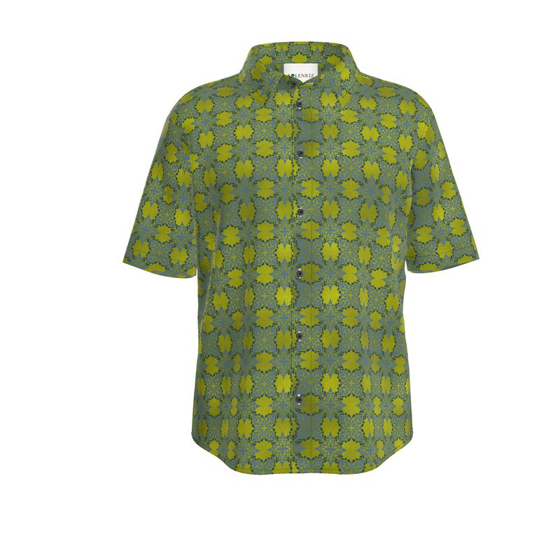 Men’s Lime Green & Blue Floral Short-Sleeve Shirt | Solenriz - Rizzlly