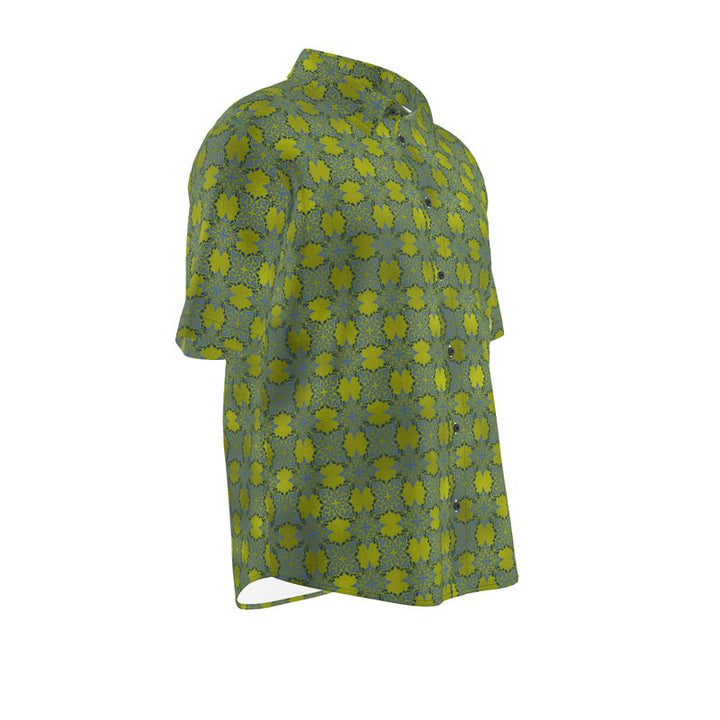 Men’s Lime Green & Blue Floral Short-Sleeve Shirt | Solenriz - Rizzlly