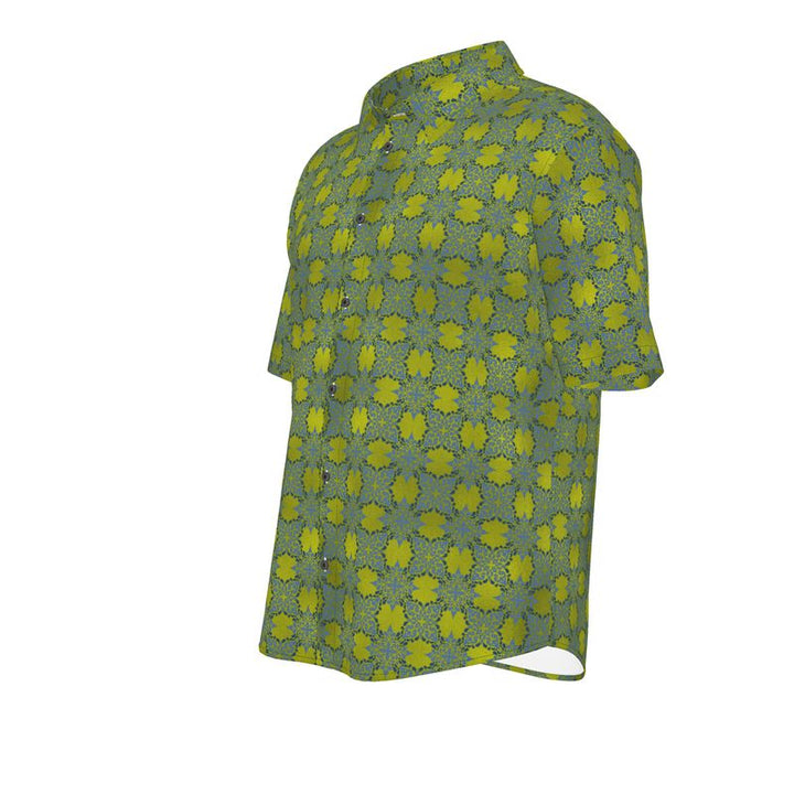 Men’s Lime Green & Blue Floral Short-Sleeve Shirt | Solenriz - Rizzlly
