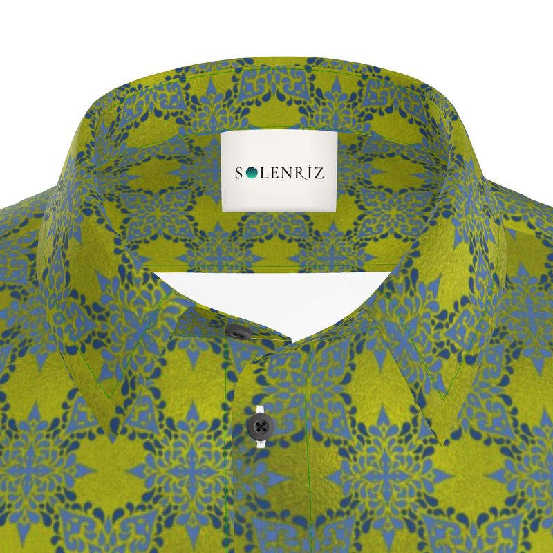 Men’s Lime Green & Blue Floral Short-Sleeve Shirt | Solenriz - Rizzlly
